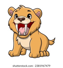 Cute smilodon cartoon on white background