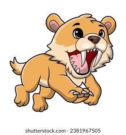 Cute smilodon cartoon on white background