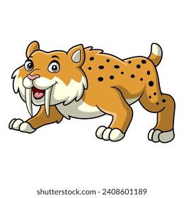 Cute smilodon cartoon on white background