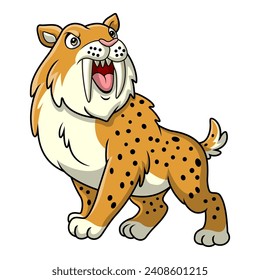 Cute smilodon cartoon on white background