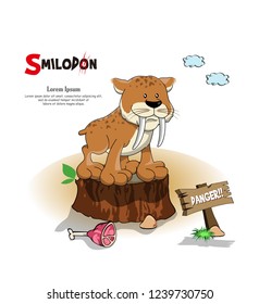 cute smilodon dinosaur cartoon vector