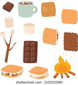 Cute s'more bonfire clipart vector