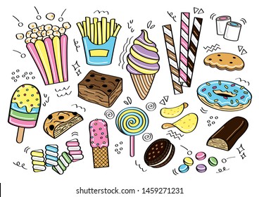 cute snack doodle vector set