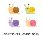 Cute snail cartoon character set with colorful shells vector illustration