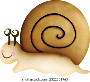 cute snail cartoon character with shell icon cartoon small animal illustration in nature isolated
