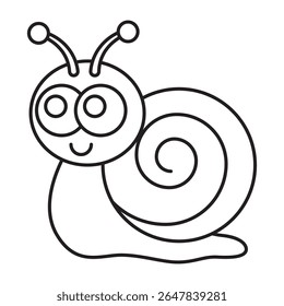 Cute snail cartoon outline icon with spiral shell isolated on white background
