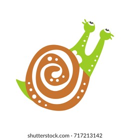 Cute snail character looking up, funny mollusk colorful hand drawn vector Illustration
