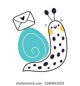 Cute Snail Character with Shell Carrying Envelope on Its Back Vector Illustration