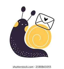 Cute Snail Character with Shell Carrying Envelope on Its Back Vector Illustration