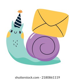 Cute Snail Character with Shell Carrying Envelope on Its Back Vector Illustration