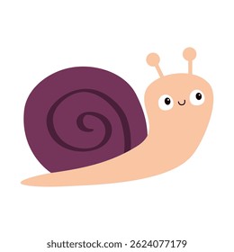 Cute snail cochlea brown shell insect icon. Smiling face. Cartoon kawaii funny baby character. Happy Valentines Day. Card Sticker print. Childish style. Flat design. White background. Isolated. Vector