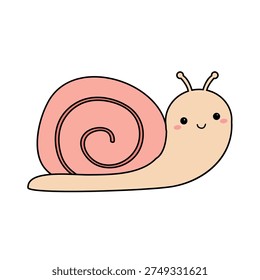 Cute snail cochlea pink shell contour insect icon. Smiling face. Cartoon kawaii funny baby character. Happy Valentines Day. Card Sticker print. Childish style. Flat design. White background. Vector