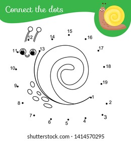 Cute snail. Connect the dots. Dot to dot by numbers activity for kids and toddlers. Children educational game