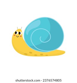 Cute snail element isolated on white background. Funny animal in cartoon style. Hand drawn insect for kids design. Vector illustration