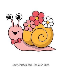 Cute Snail with Floral Shell Illustration