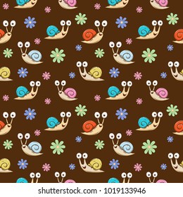 Cute Snail And Flower Seamless Pattern