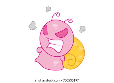 Cute Snail Furious. Vector Illustration. Isolated on white background.
