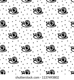 Cute snail hand drawn seamless pattern background, vector illustration