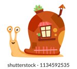 cute snail with a house on its shell. Cartoon vector illustration