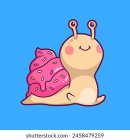 Cute Snail With Ice Cream Cone Cartoon Vector Icon Illustration. Animal Food Icon Concept Isolated Premium Vector. Flat Cartoon Style