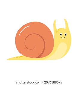 Cute snail icon flat or cartoon style. Isolated on white background.
