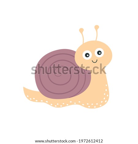 cute snail icon flat or cartoon style isolated on white background, vector illustration