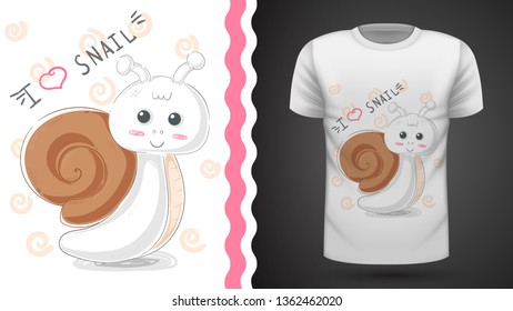 Cute snail - idea for print t-shirt. Hand draw