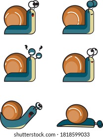 Cute snail illustration with various set designs. Used for commercial or card icons and symbols