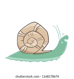 cute snail laughing with mouth open