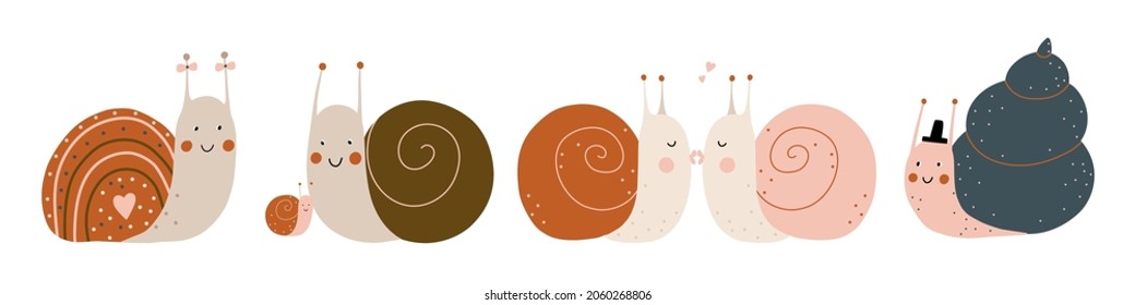 cute snail for modern kids design. minimalist style, ideal for printing on fabric, posters or postcards
