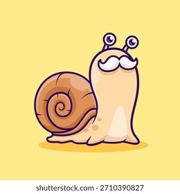 Cute Snail With Moustache Cartoon Vector Icon Illustration. Animal Nature Icon Concept Isolated Premium Vector. Flat Cartoon Style