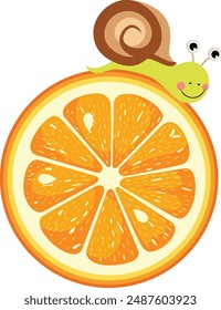 Cute snail on orange slice
