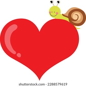 Cute snail on top of big red heart
