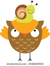 Cute snail on top of the owl head