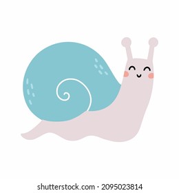Caracol blanco sobre fondo blanco. Carácter vectorial para vivero. Postal con cochlea.