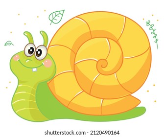 Caracol blanco sobre un fondo blanco. Ilustración vectorial con insecto al estilo de las caricaturas.