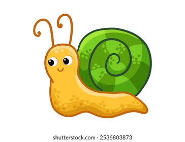 Caracol lindo en un fondo blanco. Ilustración vectorial con insecto en estilo de dibujos animados.