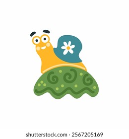 Cute snail on white background. Vector illustration for children in style of doodles. postcard design element.