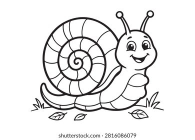Cute snail outline vector illustration for kids coloring page.