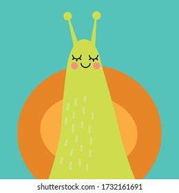 Cute snail portrait. Animal head flat vector illustration.