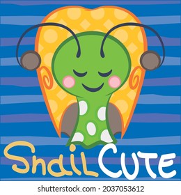 cute snail print and blue background