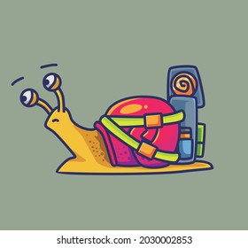 cute snail ready for vacation camping bring a travel bag.animal flat cartoon style illustration icon premium vector logo mascot suitable for web design banner character