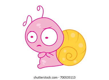 Cute Snail sad. Vector Illustration. Isolated on white background.