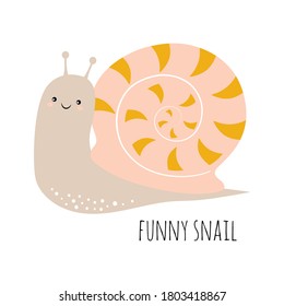 cute snail with in scandinavian style isolated on white background, can be used in prints of children clothing, books and any design, vector Illustration