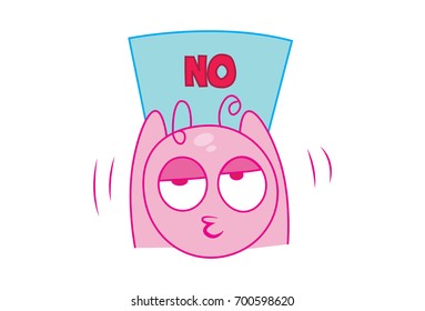 Cute Snail with a sign board of No. Vector Illustration. Isolated on white background.