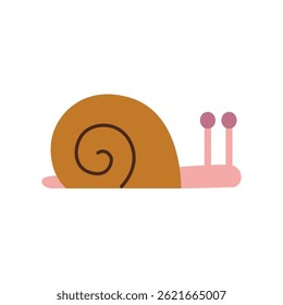 Cute snail with simple round shell. Vector illustration isolated on white background, hand drawn, flat design