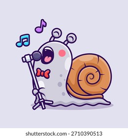 Cute Snail Singing Cartoon Vector Icon Illustration. Animal Music Icon Concept Isolated Premium Vector. Flat Cartoon Style