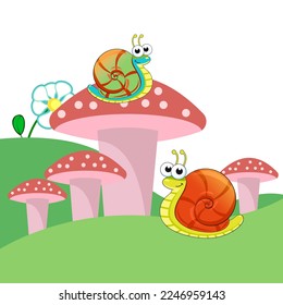 Cute snail smiling illustration vector.