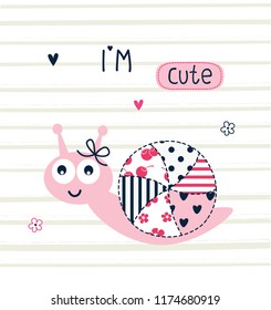 Cute snail vector illustration for baby shower, greeting card, t-shirt design