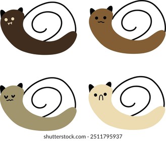 Cute Snail Vector | Various Expressions | Minimalist Design | 4 Vectors
